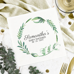 Grüne Botanische Aquarell-Kranz-Baby-Party Serviette