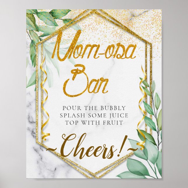 Grüne Botanische Babydusche Mimosa Bar Sign Poster (Vorne)