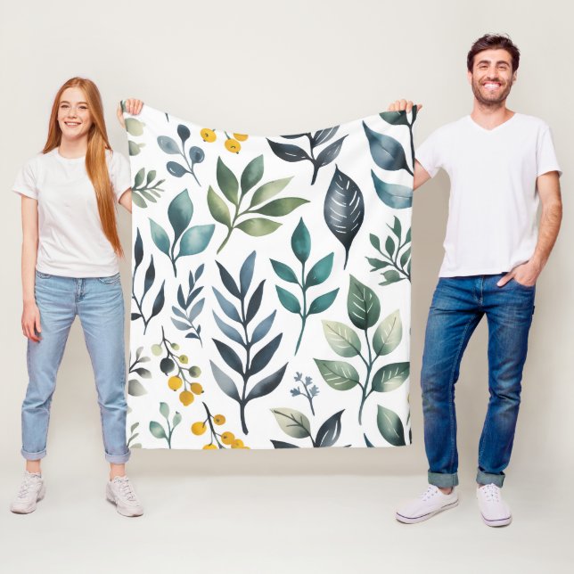 Grüne botanische Blätter Fleecedecke (Beispiel)