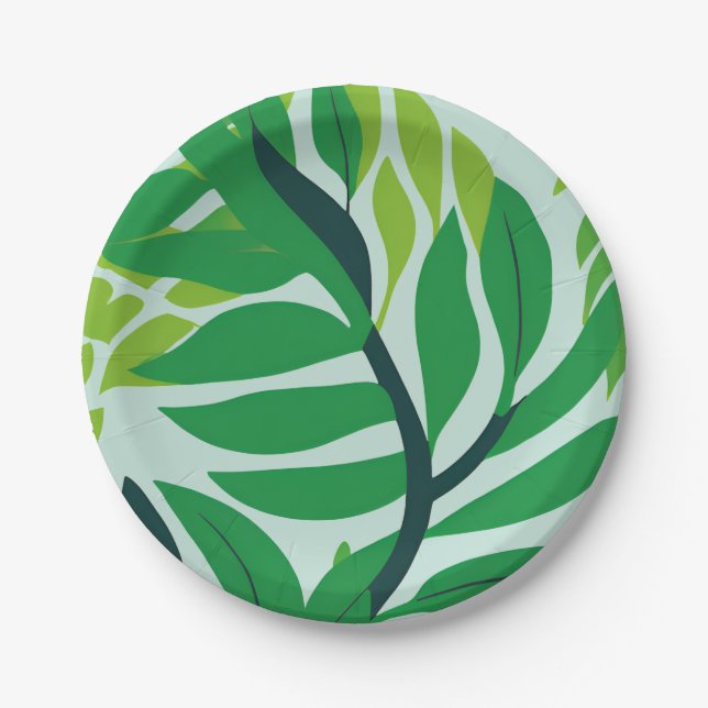Grüne botanische Blätter Pappteller (Vorderseite)