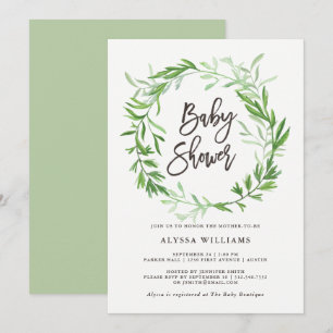 Grüne botanische Blätterwreath-Baby-Dusche Einladung
