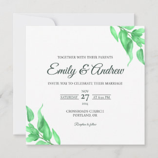 Grüne botanische florale Aquarell-Quadrat-Hochzeit Einladung
