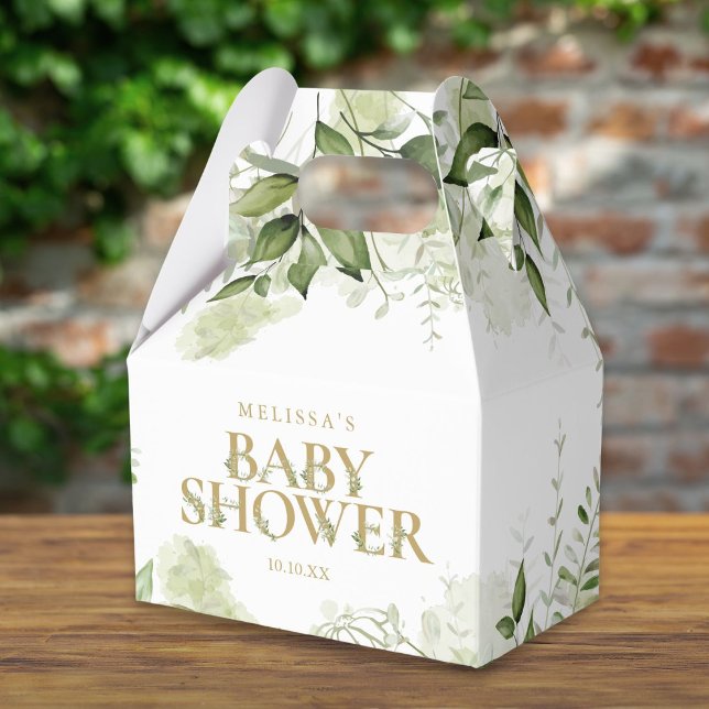 Grüne botanische Foliage Gold Babydusche Geschenkschachtel (Greenery Botanical Foliage Gold Baby Shower Favor Box)