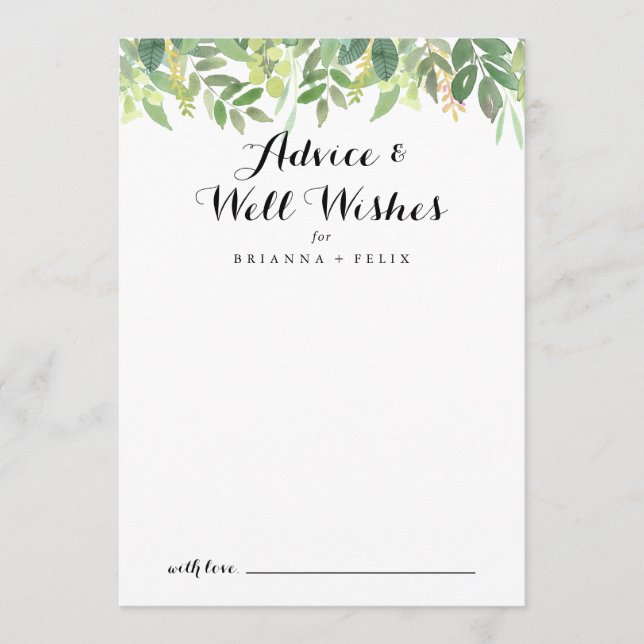 Grüne Botanische Foliage Hochzeitssonne wünscht Hinweiskarte (Vorderseite)