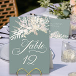 Grüne botanische Foliage-Tischnummer Tischnummer<br><div class="desc">Sage Green Tischnummer Karte mit eleganter Kalligraphie und individueller Nummer. Dieses botanische Design hat ein Baldachin von Aquarellblättern mit einem kaskadenförmigen Blätter in den Schattierungen von cremefarbenem Palomino-Weizen Mandeln. Elegantes, üppiges Design mit modernem Stil und einer sanften natürlichen Farbpalette. Bitte stöbern Sie in meinem Shop - Foliage Duet Kollektion -...</div>
