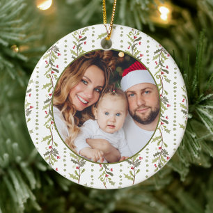 Grüne Botanische Foto Weihnachten Keramik Ornament