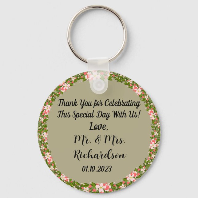Grüne botanische Gastgeschenk Hochzeit Schlüsselanhänger (Vorderseite)
