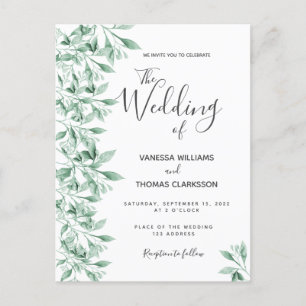 Grüne botanische grüne weiße Hochzeitseinladung Postkarte