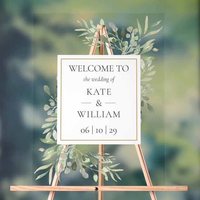 Grüne Botanische Hochzeit Willkommen Acrylschild (Neutral)