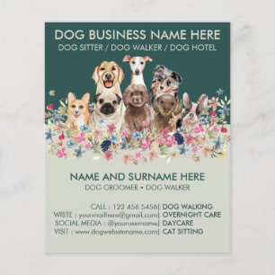 Grüne Botanische Hundesitter-Pension-Hundefriseur  Flyer
