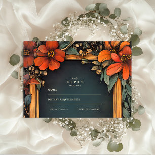 Grüne Botanische Jugendstil-Hochzeit RSVP Karte