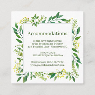 Grüne Botanische Kräuter Hochzeitsunterkunft Begleitkarte