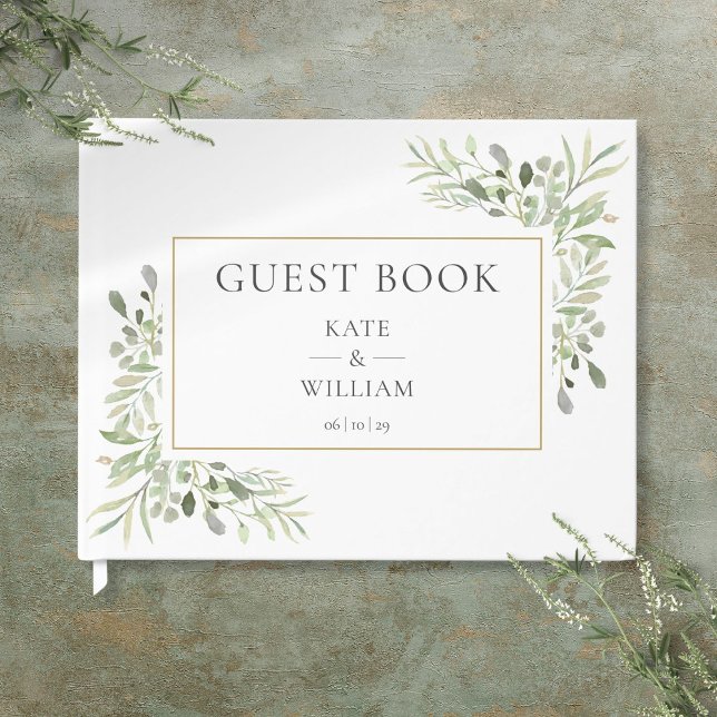 Grüne Botanische Moderne Moderne Elegante Hochzeit Gästebuch (Greenery Botanical Modern Elegant Wedding Guest Book)
