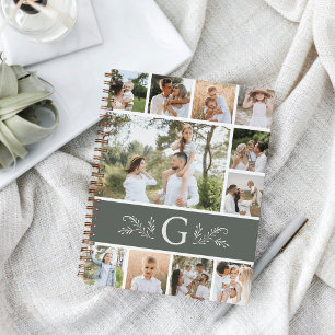 Grüne Botanische Monogramm 11 FotoCollage Notizbuch