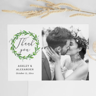 Grüne botanische Schrift Foto Hochzeit Danke Postkarte
