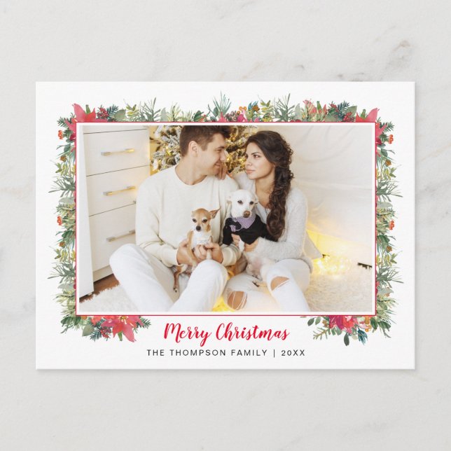 Grüne Botanische Schrift Foto Weihnachten (Vorderseite)