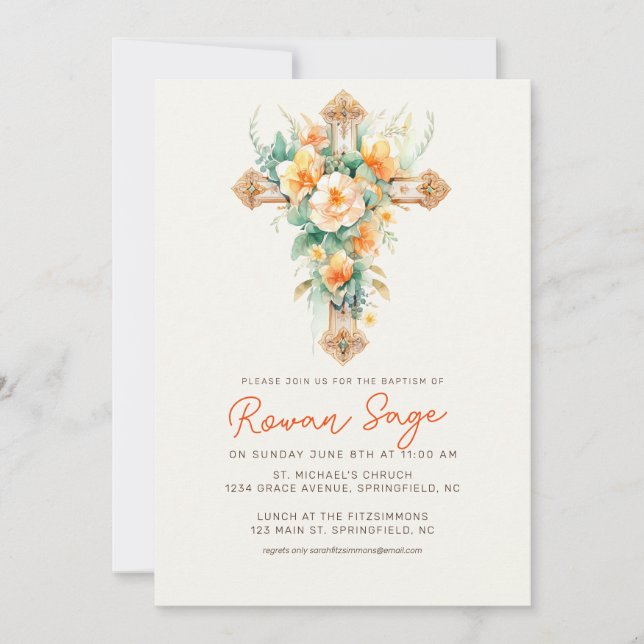Grüne Botanische Taufe Einladung (Vorderseite)