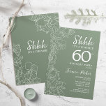 Grüne botanische Überraschung 60. Geburtstag Einladung<br><div class="desc">Sage Green Botanical Überraschung 60. Geburtstag Einladung. Minimalistisches modernes feminines Design mit botanischen Akzenten und Typografie-Script-Schriftart. Einfache florale Einladungskarte perfekt für eine stilvolle weibliche Überraschung am Tag.</div>