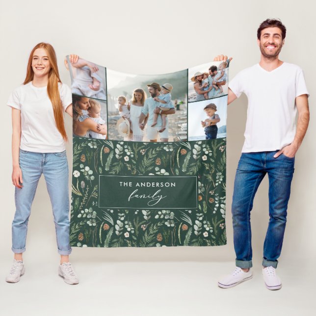Grüne botanische und moderne Familie 5 Foto Fleecedecke (Beispiel)