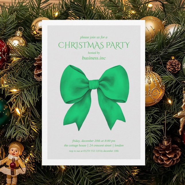 Grüne Bow Weihnachtsfeier Einladung (Corporate Green Bow Christmas Holiday Party Invitation)
