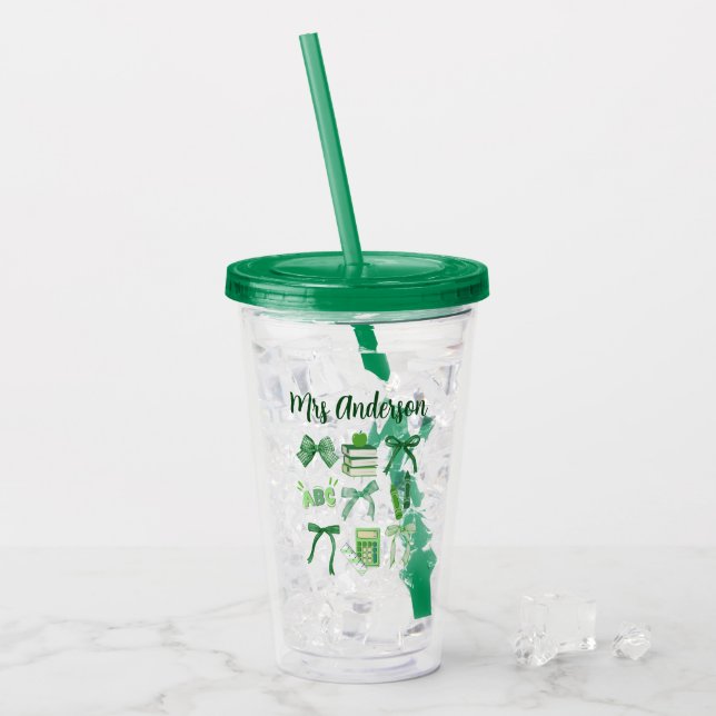 Grüne Bows Grundschullehrer St Patrick's Day Acryltrinkbecher (Vorderseite Ice)