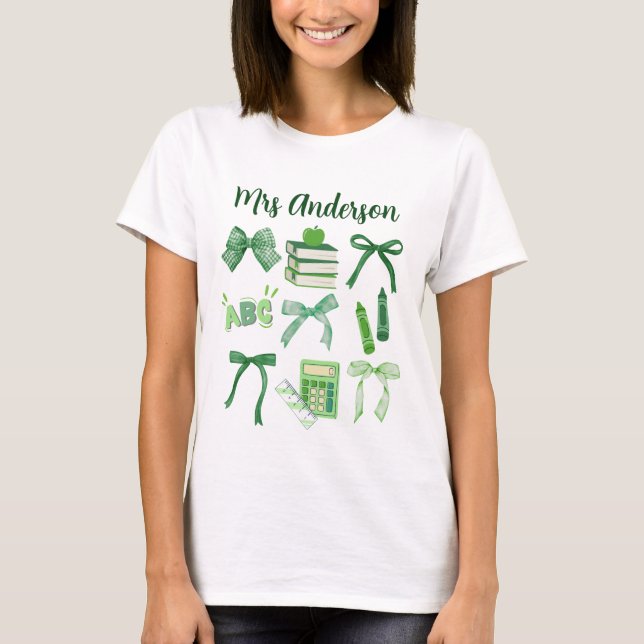 Grüne Bows Grundschullehrer St Patrick's Day T-Shirt (Vorderseite)