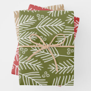 Grüne Branchen Merry Calligraphy Red kraft Geschenkpapier Set