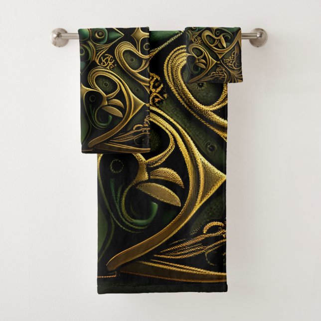 Grüne Bronze Dekoration Karierte Dekoration Muster Badhandtuch Set (Insitu)