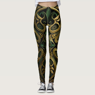 Grüne Bronze Dekoration Karierte Dekoration Muster Leggings