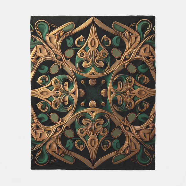 Grüne Bronze Dekoration Karierter Muster Fleecedecke (Vorderseite)