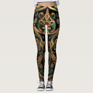 Grüne Bronze Dekoration Karierter Muster Leggings