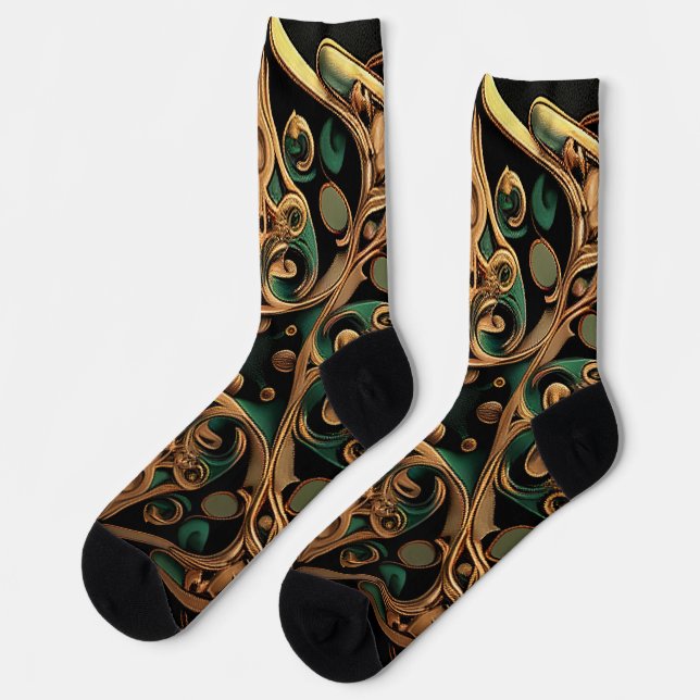 Grüne Bronze Dekoration Karierter Muster Socken (Linkes Detail)