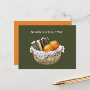 Grüne Bücher & Orangen Ernährung Postkarte