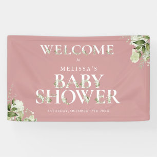 Grüne Buchstaben Dusty Rose Baby Shower Willkommen Banner