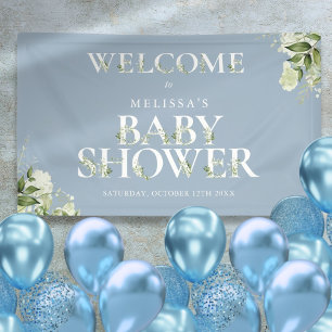 Grüne Buchstaben Staubblau Baby Shower Willkommen Banner