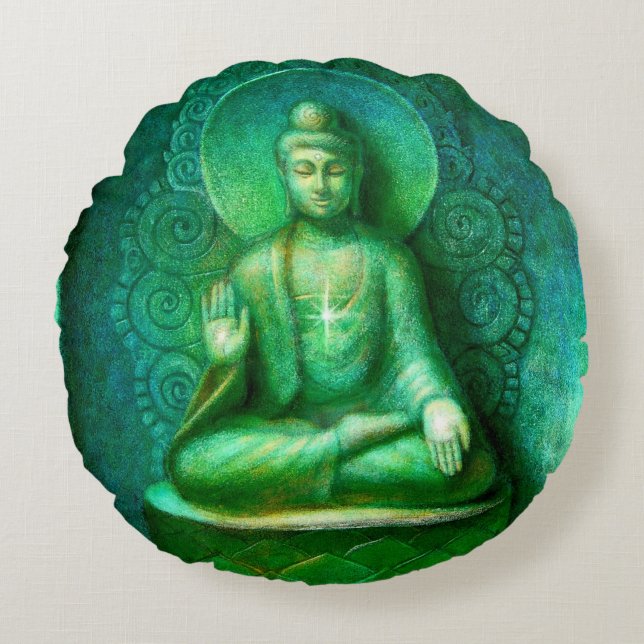 Grüne Buddha-Zen-Meditations-rundes Kissen (Vorderseite)