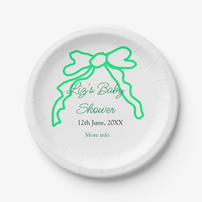 Grüne Buggreife Babydusche hinzufügen Datum modern Pappteller (Vorderseite)