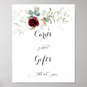 Grüne Burgund Blumenkarten und Geschenke Poster