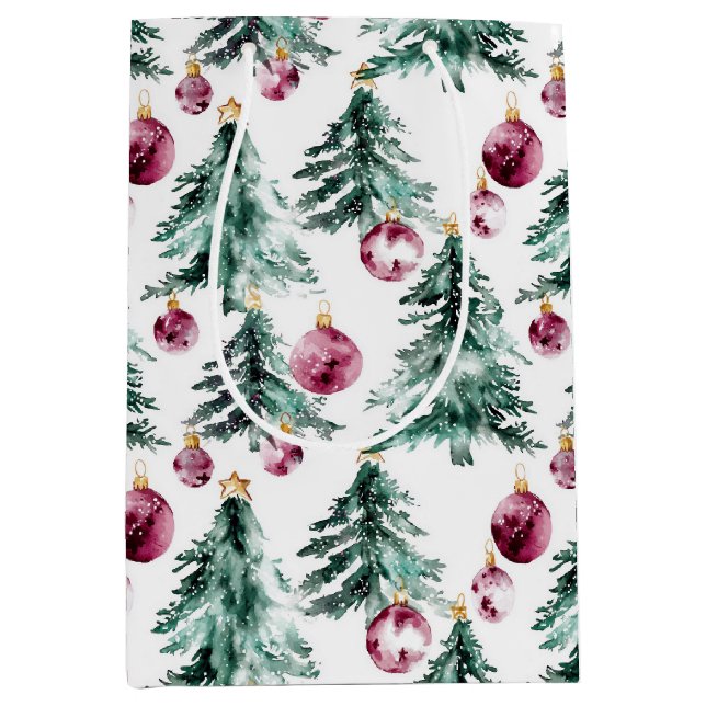 Grüne Burgund Weihnachtsbaumen Ornamente Mittlere Geschenktüte (Vorderseite)