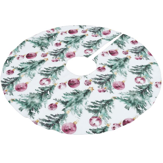 Grüne Burgund Weihnachtsbaumen Ornamente Polyester Weihnachtsbaumdecke (Schrägansicht)