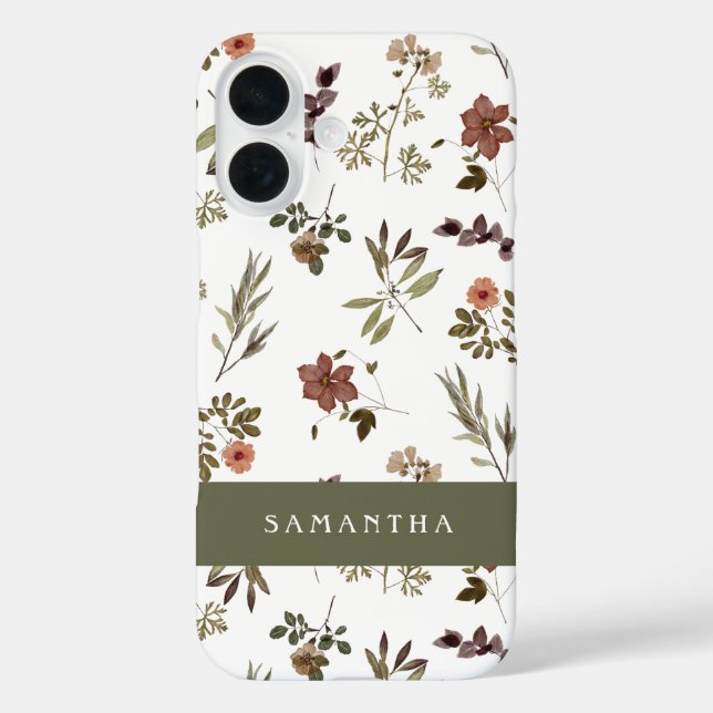Grüne Burgunder Wilde Blume Monogramm Name iPhone 16 Hülle (Rückseite)