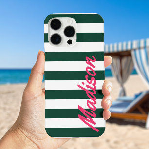 Grüne Cabana-Streifen Retro-Monogramm iPhone 16 Pro Max Hülle