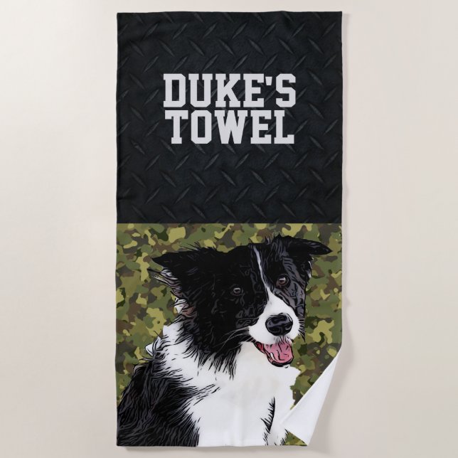 Grüne Camouflage Border Collie Animal Name Pet's  Strandtuch (Vorderseite)