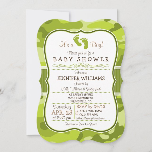 Grüne Camouflage, Camouflage Babydusche Einladung (Vorderseite)
