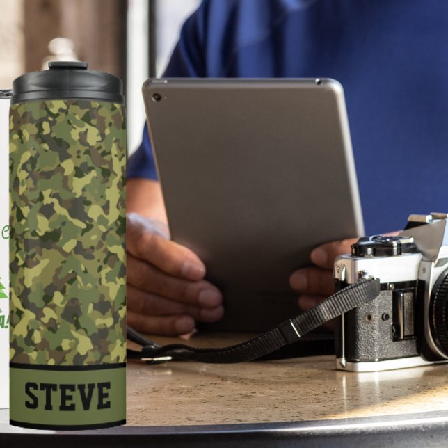 Grüne Camouflage Cooler Rauschname Personalisierte Thermosbecher (Camo coffee tumbler)