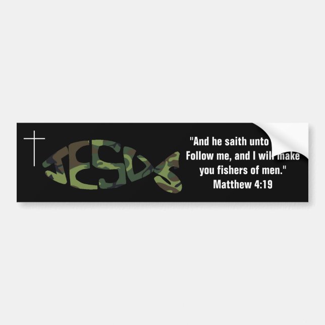 Grüne Camouflage Gemustert JESUS Fischsymbol Stick Autoaufkleber (Vorne)