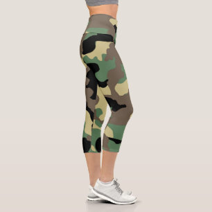 Grüne Camouflage Hochwaiste Capri Leggings