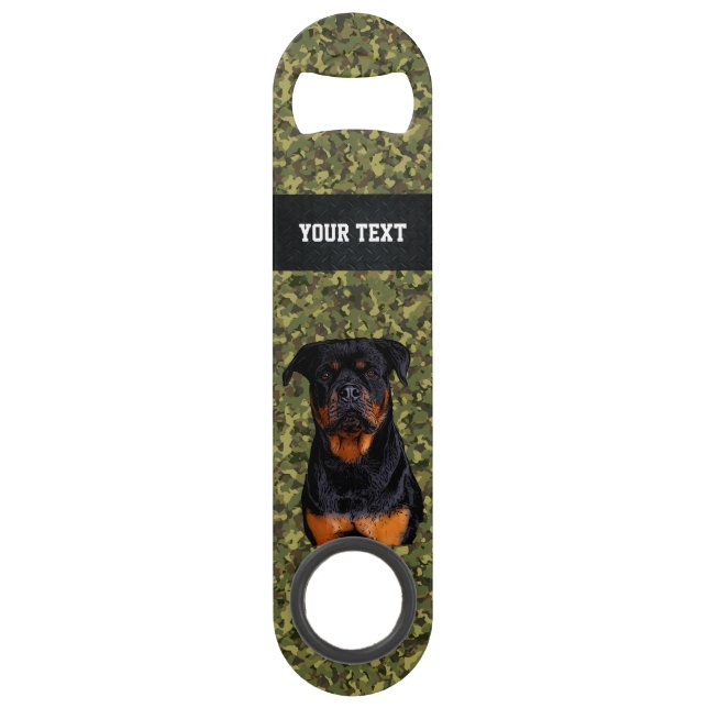 Grüne Camouflage Hund Rottweiler Haustier Tiername Speed Flaschenöffner (Vorderseite)