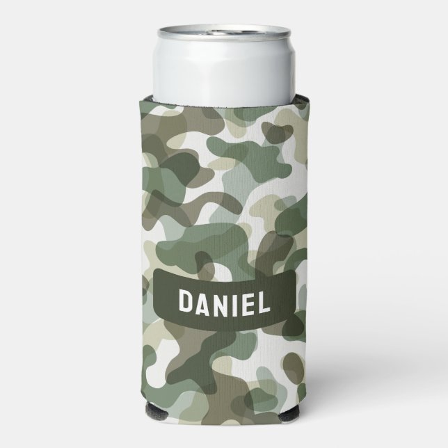 Grüne Camouflage in Erdtönen mit Brauntönen Selters Dosenkühler (Seltzer Vorderseite)