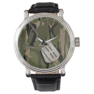Grüne Camouflage mit Hundeplaketten Armbanduhr